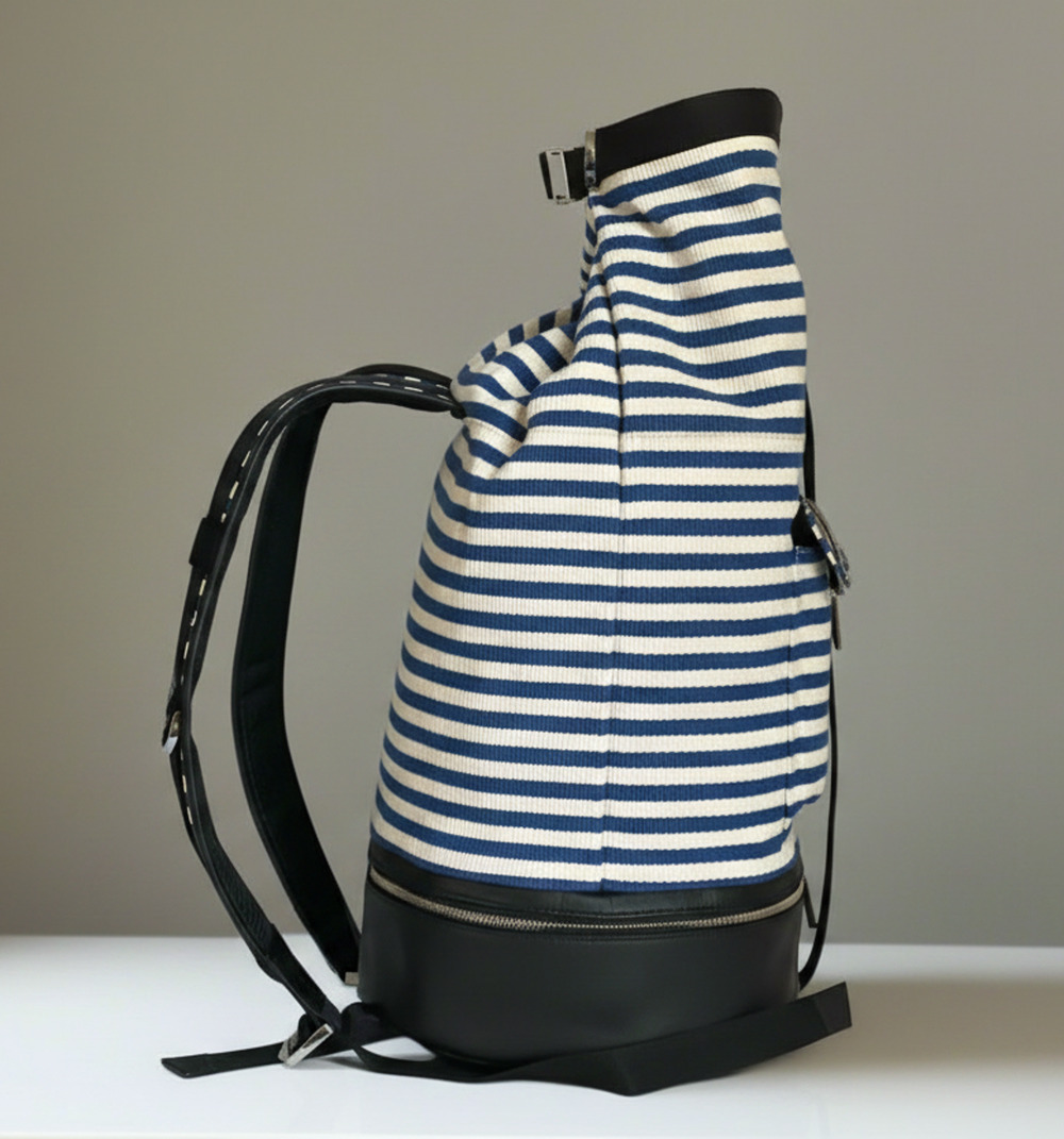 Want Les Essentiels XL Blue Canvas Leather Roll Top Backpack Duffel